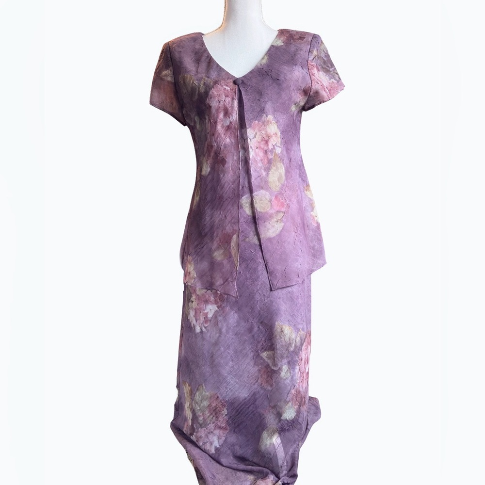 Vintage Jessica Howard Purple Floral Maxi Dress |‎ 90s Chiffon Overlay | Size 8